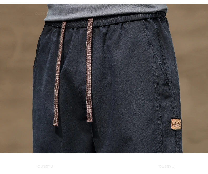 Brand Clothing New Soft Lyocell Fabric Pants Men Thick Loose Straight Drawstring Elastic Waist Korea Casual Cargo Trousers Male