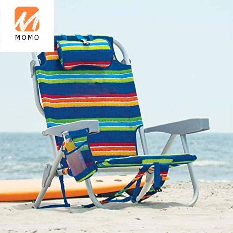 Wholesale Portable Folding Aluminum Beach Lounge Chair Stripes Backpack  Beach Chair