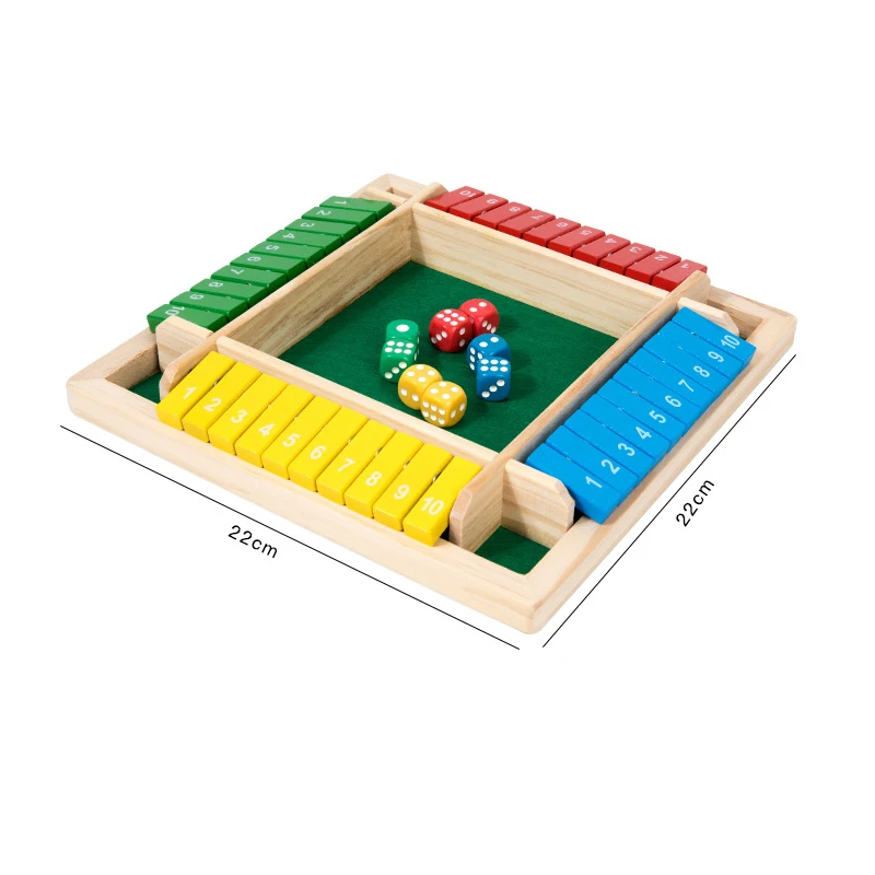Shut The Box Dice Board Game Wooden Flaps Dices 4 Players For Kids Adults