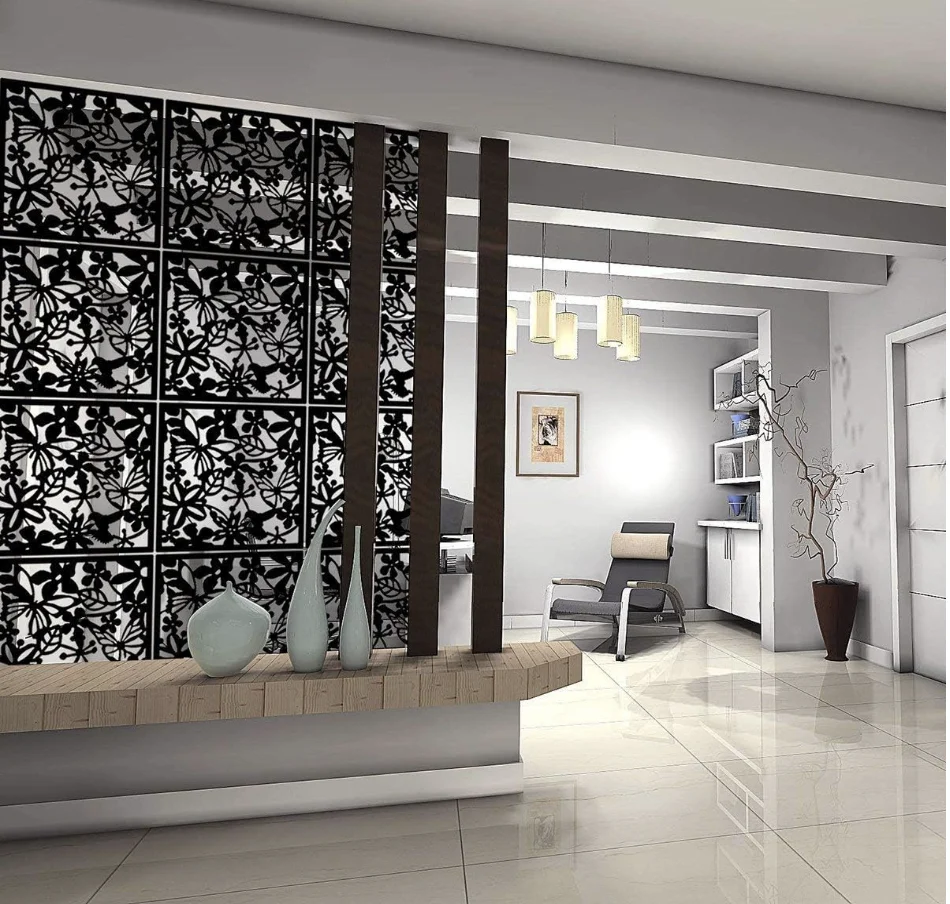 DIY Hanging Room Divider Made of Environmentally PVC, 12 PCS Partitions Panels Screen for Decorating Bedding, Dining, Study and