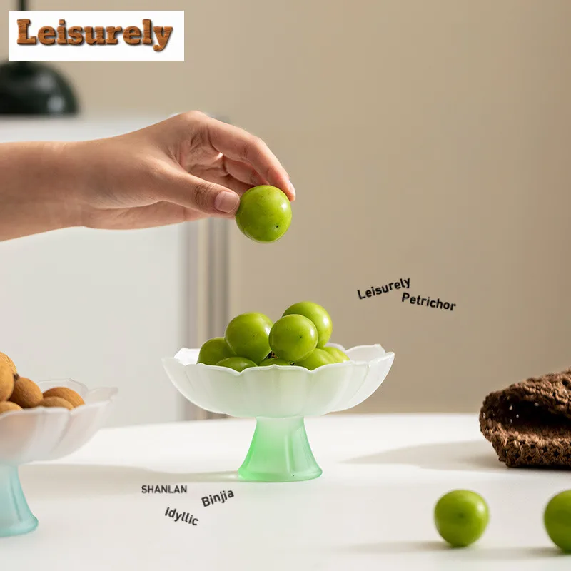 Flowing Cloud Glass Color Frosted Lotus Fruit Dishes Zen Pastry Plate Fruit Snack Plate Household Hospitality Dishes Ornaments
