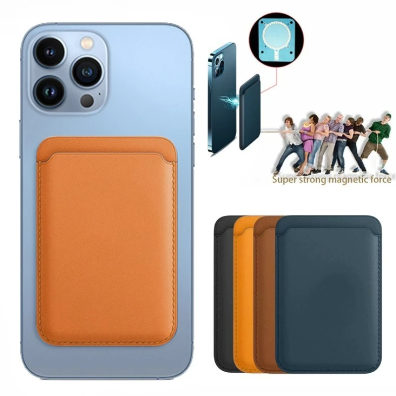 Magnetic Leather Card Sleeve and Holder for Phones | Adhesive Portable Card Pocket for Men & Women