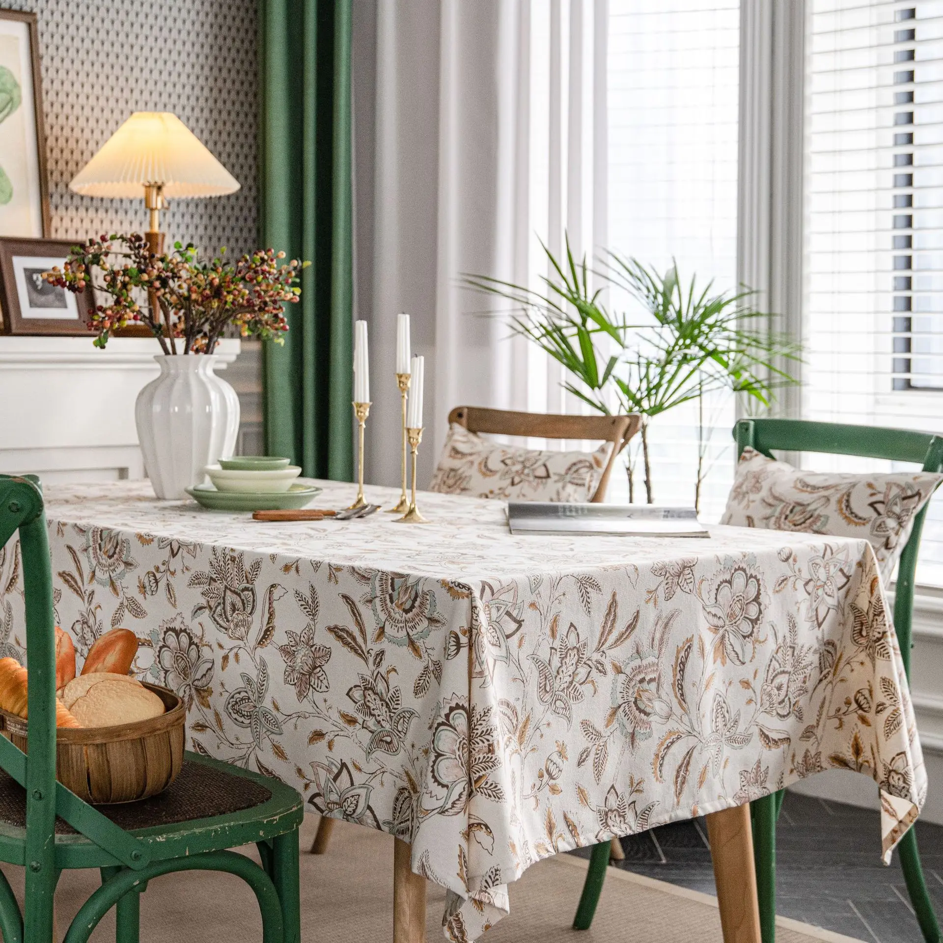 

Tablecloth Design Drawing Art Print Table Cloth Washable Water Resistance Rectangle Cover Cotton Linen White Floral Dust-Proof