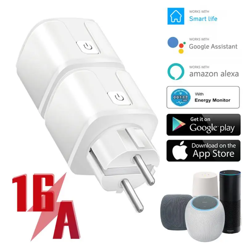 

16a Eu Plug Fireproof With Power Monitor Timer Fire Retardant No Gateway Required Socket Tuya Power Socket Wifi Outlet 16a