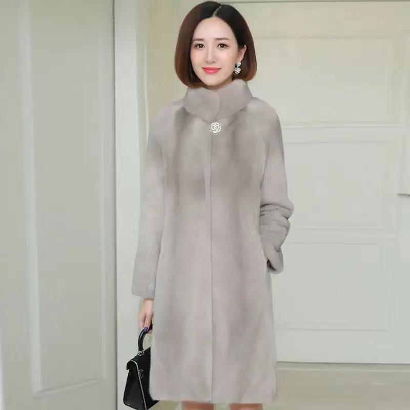 2023 Autumn Winter New Imitation Fur Loose Cardigan Coat Women Mid-length Slim-fit with Fur Collar Commuter Coat Sheep Fleece