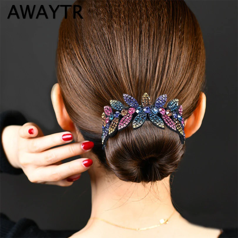 AWAYTR Mode Strass Haar Krallen Pferdeschwanz Halter Haarnadel Frauen Kristall Vogel Nest Twist Clip Brötchen Haar Clip Haar Zubehör