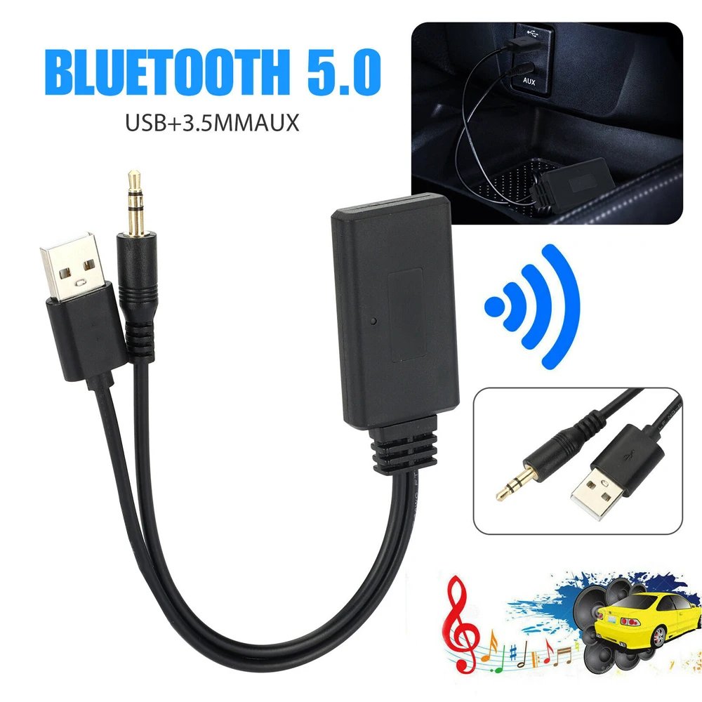 

1pc Universal Car 3.5mm AUX Speaker Line Car Bluetooth Audio Receiver USB Black Car Bluetooth 5.0 Receiver Auto Accessories