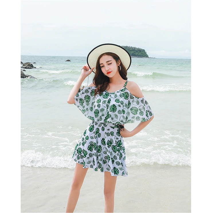 Fashion swimsuit women's fresh printed swimsuit split outdoor hot spring swimsuit slim beach suit bathing suit wrap skirt