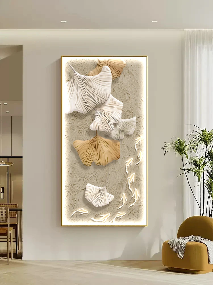 

Nine Fish Entrance Decorative Painting Living Room Corridor Aisle Hanging Paintings Abstract Light Luxury Modern Cream Wind LED