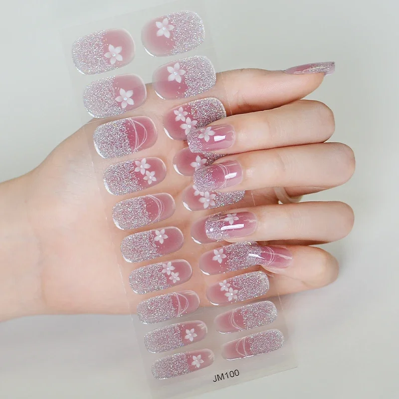 20Tips Semi-Cured Gel Nail Strips Long Lasting Star Full Cover UV Light Gel Cured Wraps Black Nail Art Decorations