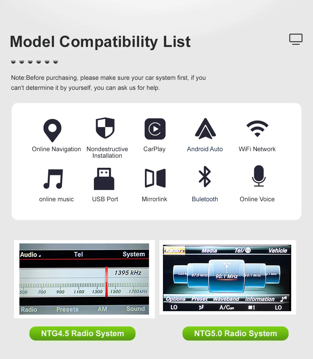 Drahtloses CarPlay für Mercedes Benz, S-Klasse W222, W217, W176, C117, W246 NTG 5.0 Android Auto Mirror Link, AirPlay Kameraansicht – Detail 2