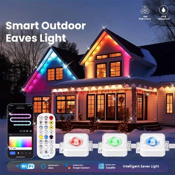 150ft 100ft 50ft Permanent Outdoor Lights Smart RGBIC Outdoor Lights with 75 Scene Modes String Lights with 90 LEDs for Garden 1