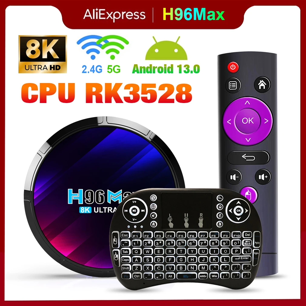 Smart TV Box Android 13 H96 MAX RK3528 8K 4G 64GB 32GB Wifi6 2.4G&5.8G