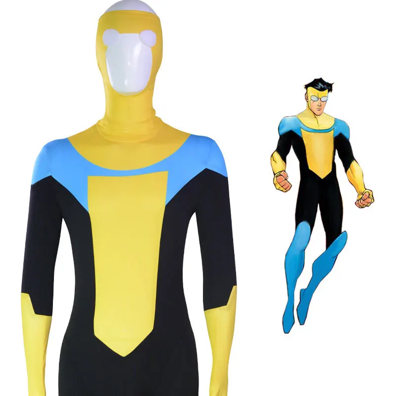 Invincible Mark Grayson Bodysuit with Cape Cosplay Costume for Men (Unofficial)