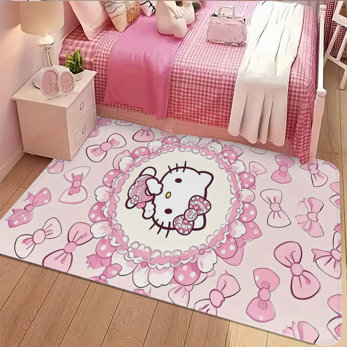 1pc 산리오 헬로 키티 패밀리 패턴 빈티지 거실 대형 러그, 바닥 매트, 베이 윈도우 커피 테이블 카펫, 홈 데코
