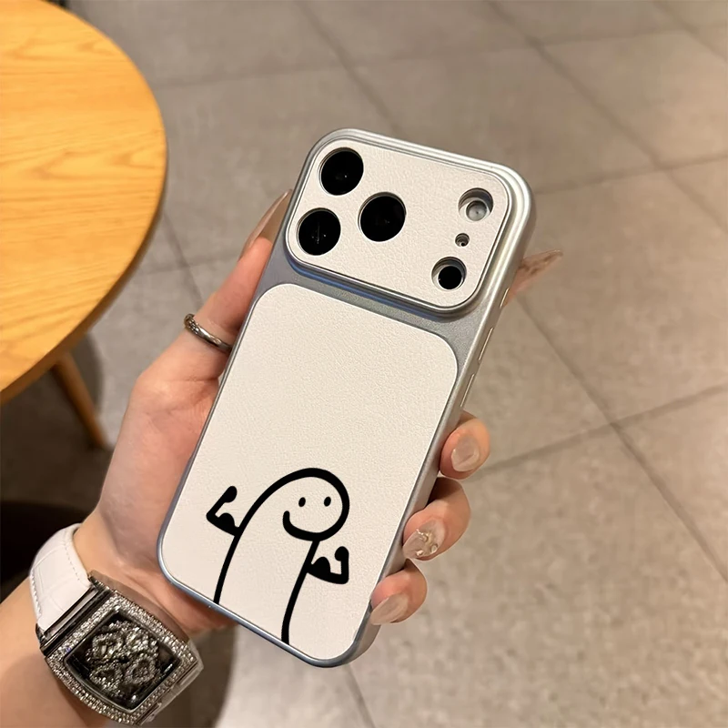 Minimalist Black Line Muscle Man Pattern Faux Leather Phone Case