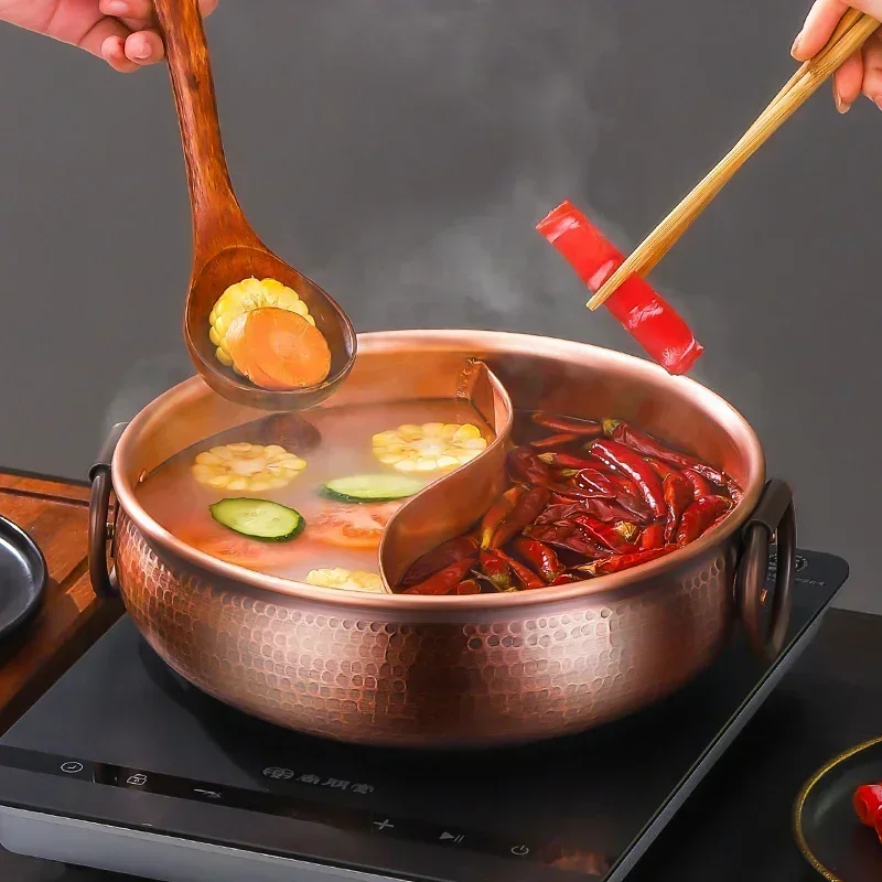 Vintage Style Pure Copper Hot Pot: Double Flavor, Large Soup & Stock Pots, Handcrafted, Universal Cooking Range, Stylish Design - Image 5
