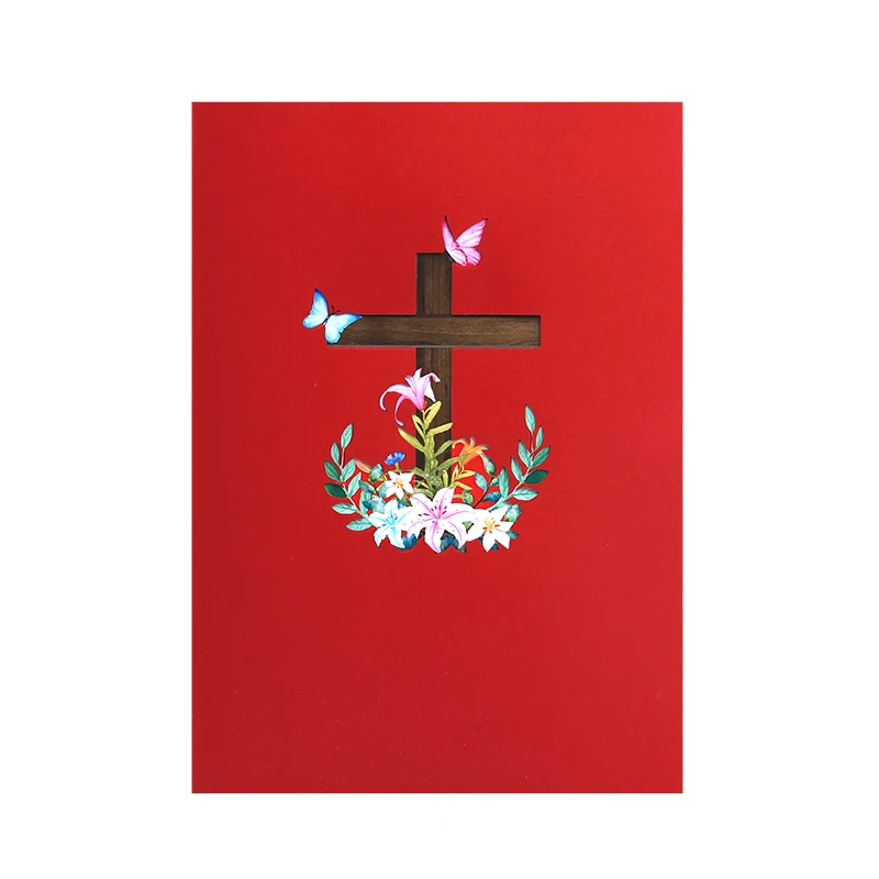 3D Religious Cross Pop Up Easter Card, Religious Sympathy Card, Condolence Card Removable Letter Paper Flowers Invitation