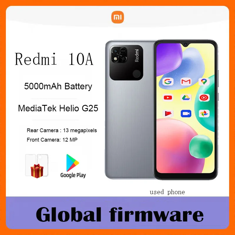 Global firmware Xiaomi Redmi 10A Smartphone 6.53' HD Display Helio G25 Octa Core 13MP 5000mAh Used phone