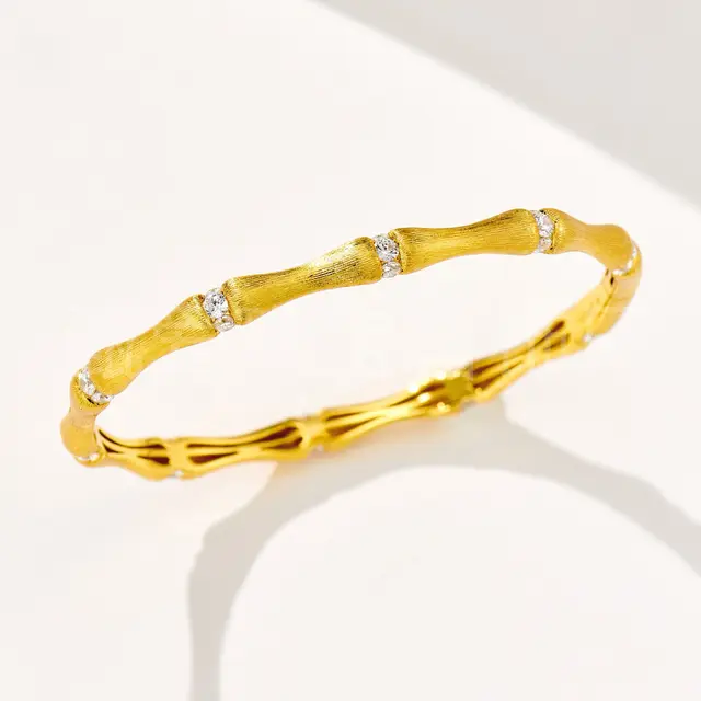 New 925 Silver Gold-plated Personalized Retro Heavy Industry Bamboo Brushed High Bracelet Silver Hot ** Hair