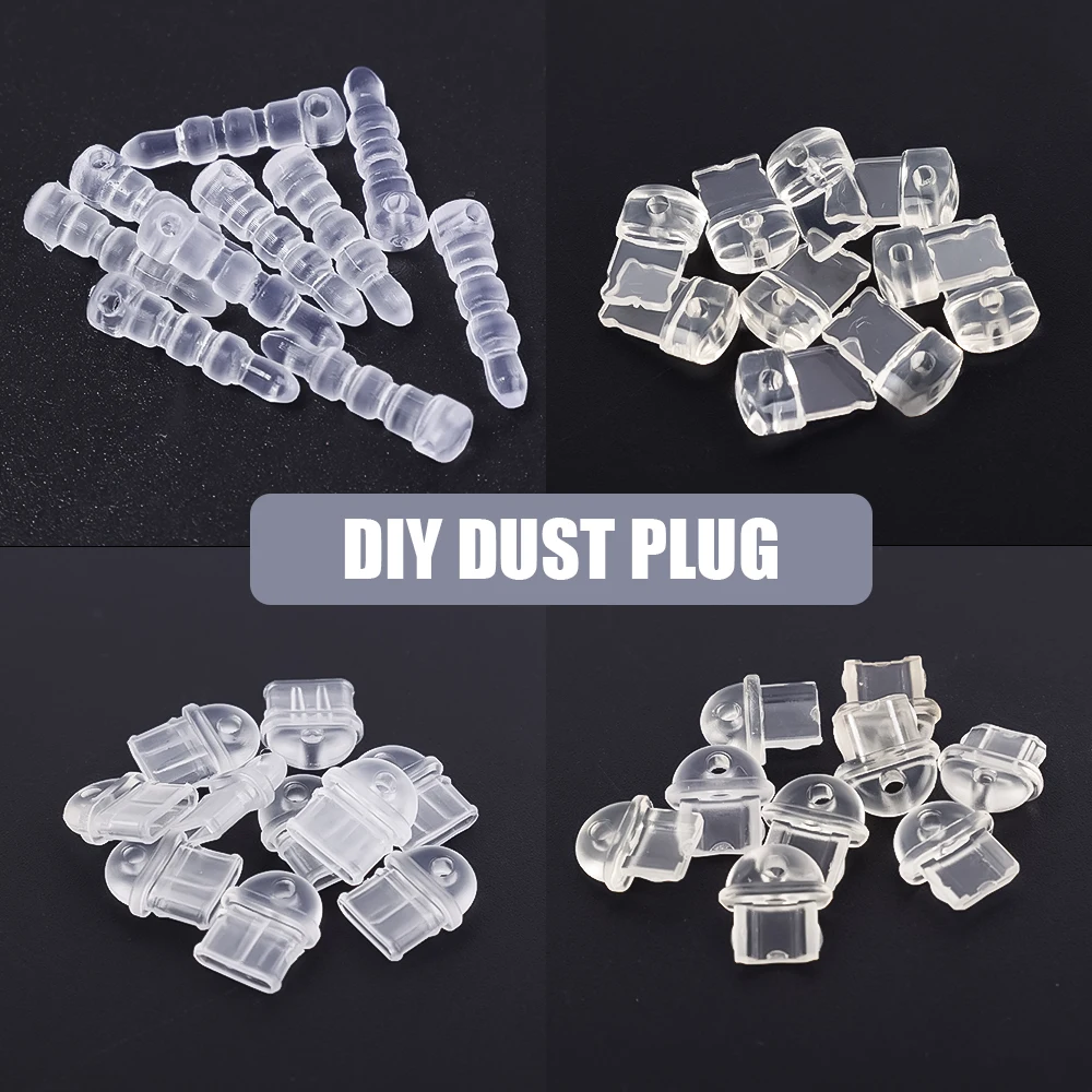 1/10pcs Diy Anti Dust Plug Transparent Charge Port Dust Plug For Iphone Type C Android Plug Stopper Protection Cap Phone Pendant