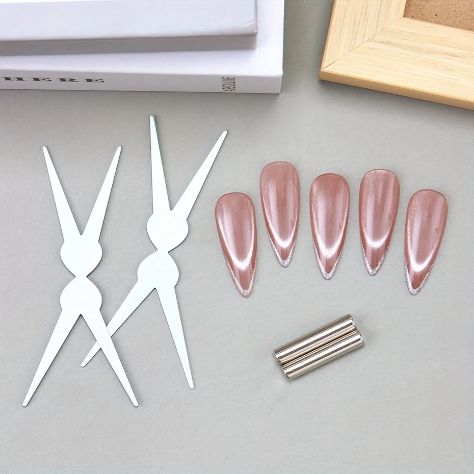 2pcs Double Headed French Cat Eye Magnet Set - Magnetic Nail Art Tool with Black & White Kitten Magnets for Gel Polish Manicure