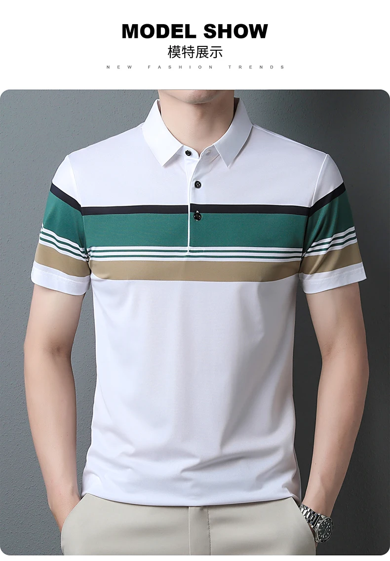 Luxury high-end ice silk breathable short-sleeved POLO shirt Men's 2023 summer fashion contrast stripe lapel T-shirt casual men 17 S6bc31737abd7434d87a0622e235dd81av