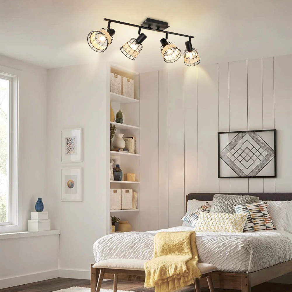 Description Picture 4 of itemDepuley LED 4-light Rattan Ceiling Spotlight Farmhouse Bamboo Track Lamp Woven Cage for Foyer Dining Room Balcony Kitchen