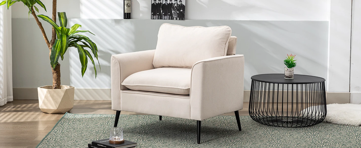 beige fabric accent chair