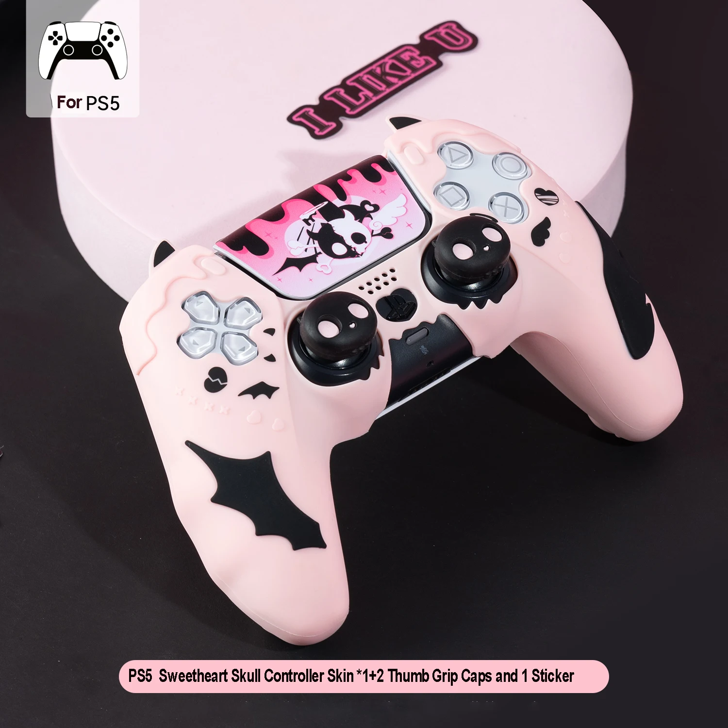 Geekshare-sweetheart Skull Controller Skin Conjunto para Ps5 Capa Protetora para Playstation Apertos de Polegar e Adesivo - Image 2