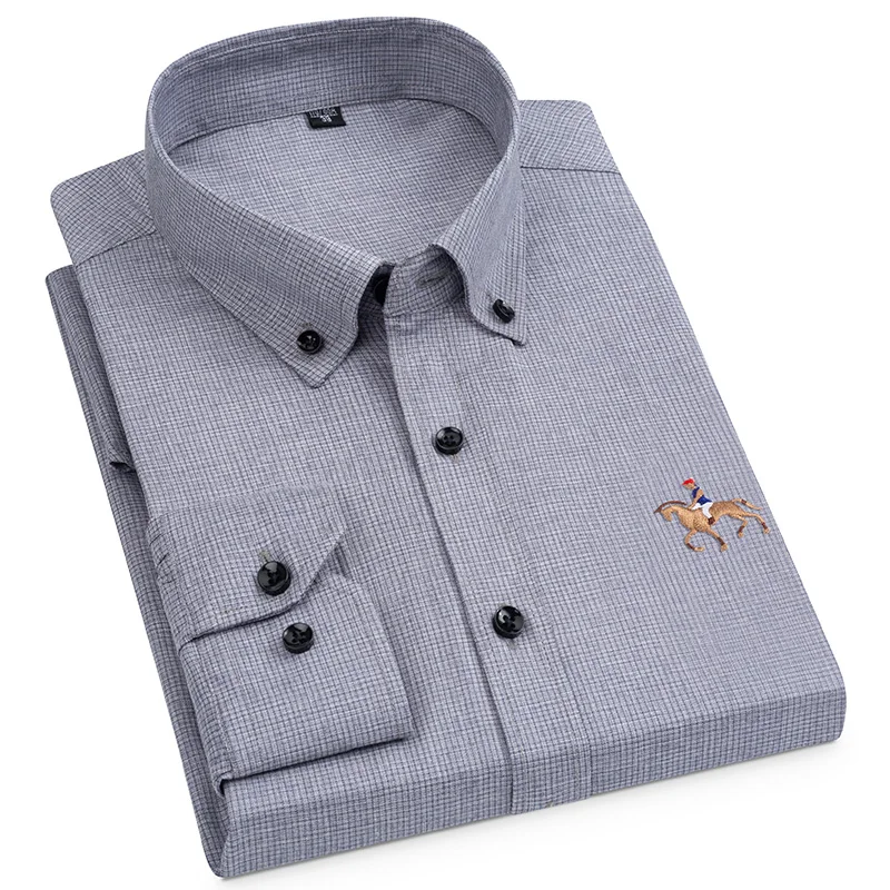 Luxury Men's Social Shirts Long Sleeve Trendy Buttoned Causal Horse Embroidered Solid Comfort Soft Brazil Business Office Tops architectural guide brazil