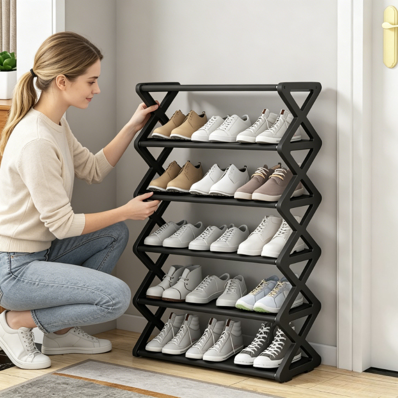 M5 Sturdy X-Frame Shoe Rack, 5-Tier Detachable Shoe Organizer with Stable Structure for Daily Use