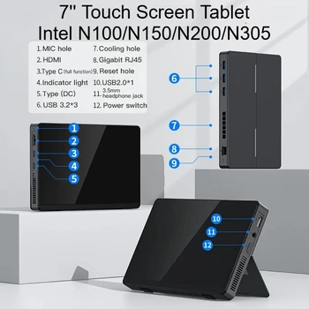 SZBOX 7 Inch Touch Screen Tablet Intel N100/N150/N200/N305 Mini PC Windows 11 Pro DDR5 SSD  WiFi6 TB 5.2 Desktop Pocket PC