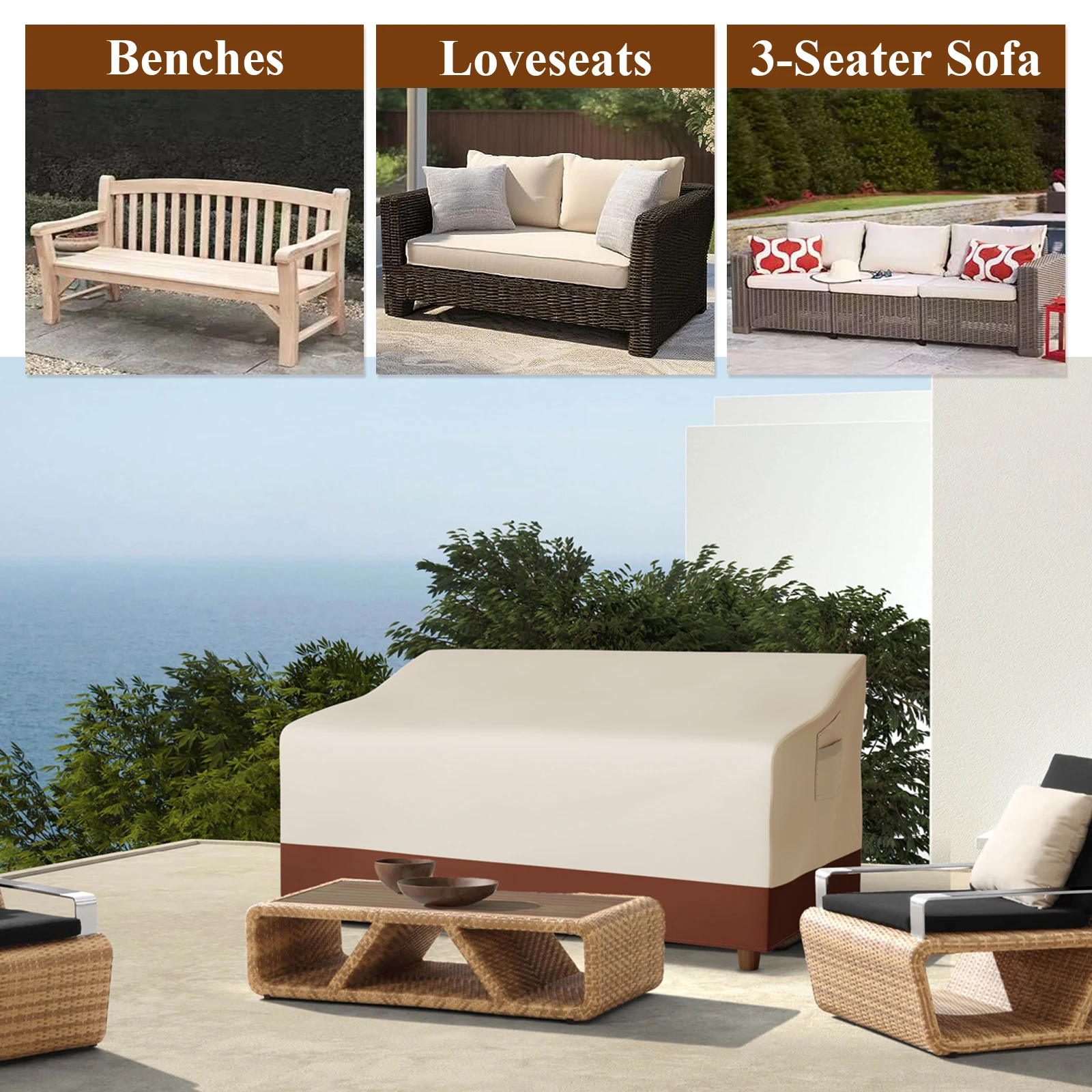 Outdoor Sofa Cover Waterproof 3-Seater Outdoor Sofa Cover Lawn Patio Furniture Covers with Air Vent and Handle of 201X 94X 89cm 6