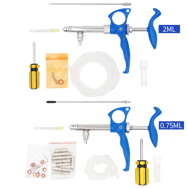 0.75Ml/2Ml Veterinary Continuous Vaccine Syringe Adjustable Quantitative Metal Continuous Syringe Livestock Veterinary Tools