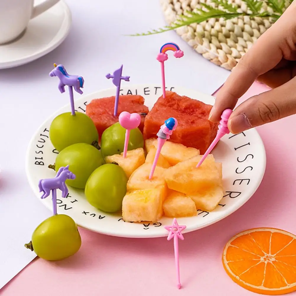 

6 Pcs 5cm Fruit Pick Reusable Bento Food Picks Cute Rainbow Star Heart Horse Shapes Fruit Fork Decorative Food Plectrum For Kids