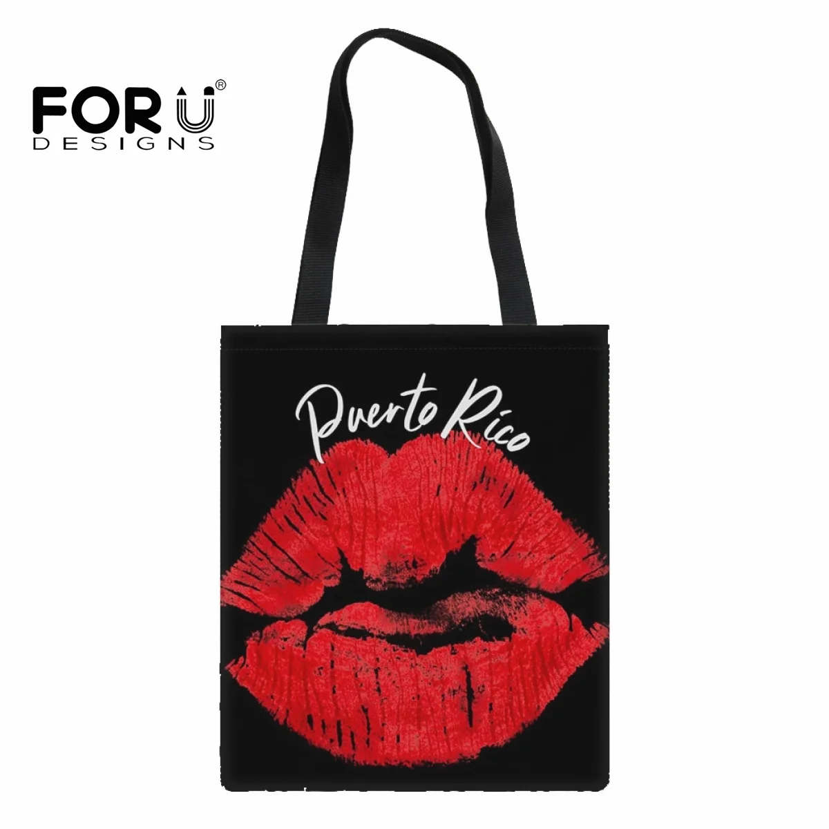 

FORUDESIGNS Fashion Handbags Casual Puerto Rican Red Lip Design Women's Totes Bag Eco-friendly Shopping Bag for Female Foldable