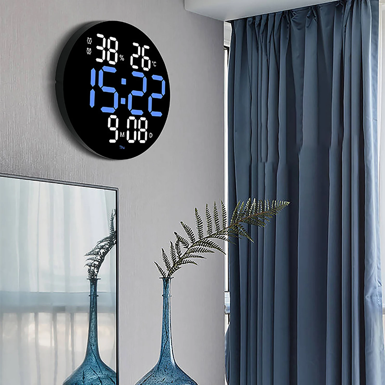 Horloge murale ronde à LED, grand écran, affichage de la température, de la  Date et du jour, horloges numériques électroniques, décoration murale, avec  télécommande - AliExpress