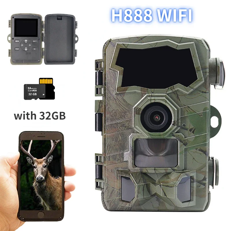 

H888 WIFI Wildlife Trail Camera Photo Night Vision 2.4'' TFT LCD Screen 32MP 4K Hunting Cameras Wireless Tracking Surveillance