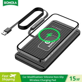 Bonola 실리콘 자동차 무선 충전기, 아이폰 12, 13, 14/15 프로용 Qi 유도 무선 충전 미끄럼 방지 패드, 삼성, 화웨이용