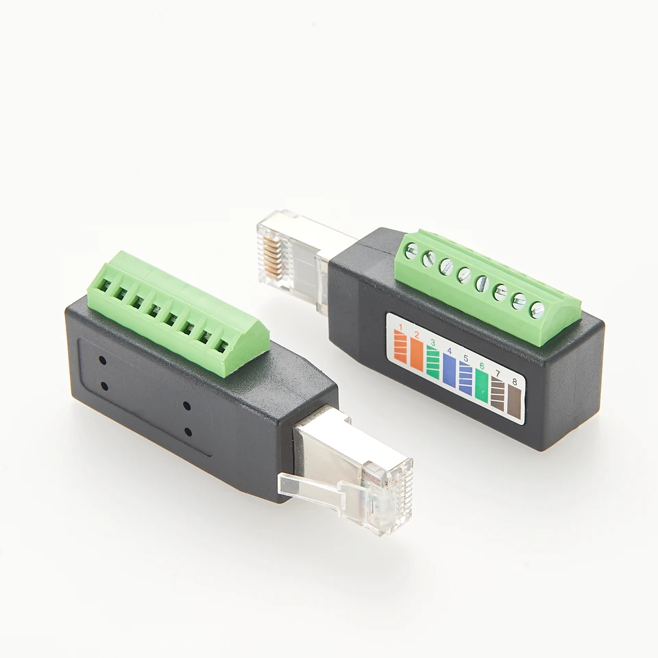 Connettore terminale a ve RJ45 Spina maschio senza saldatura RJ45 a adattatore per morsettiera a 8 pin per CCTV Ethernet Cat5 /6/7 AV  7