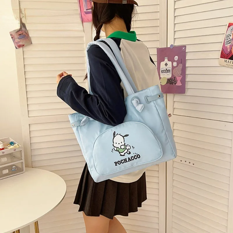 MBTI Kawaii Cinnamoroll Women Tote Bag Nylon Cartoon Print Cute Large Capacity Shoulder Bag College Style Lolita Fashion Handbag