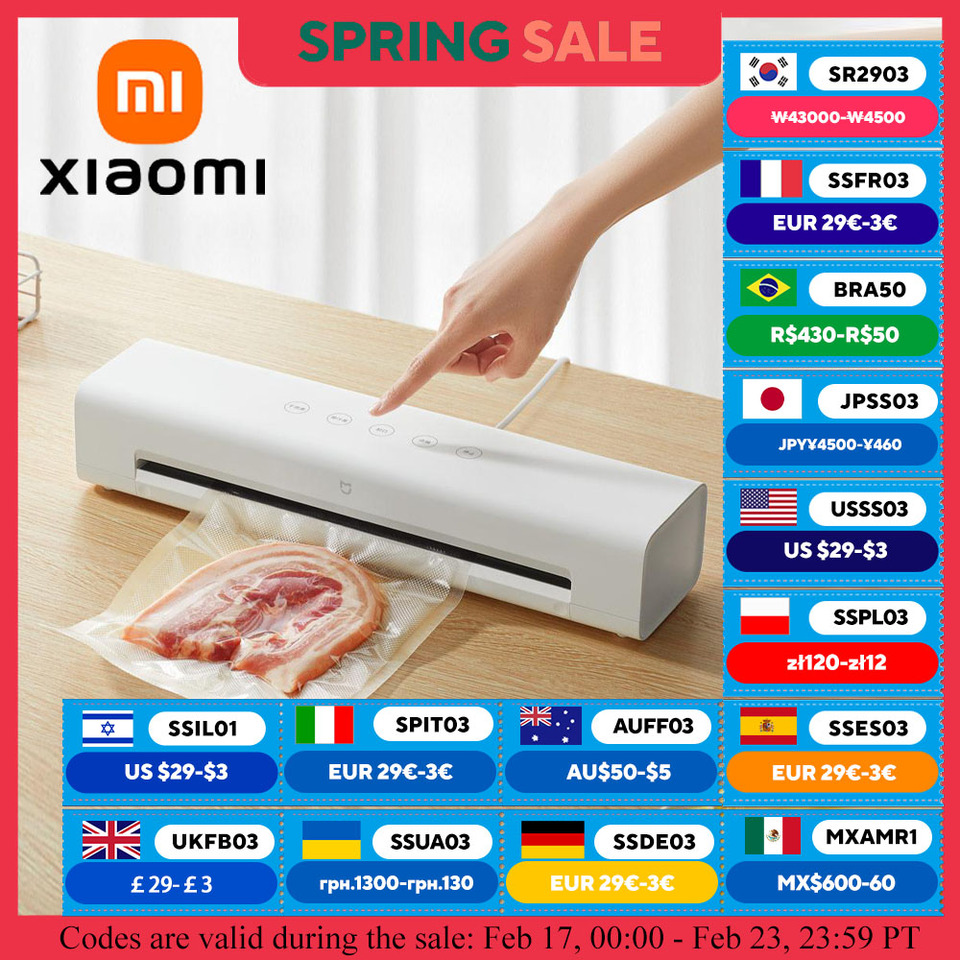 XIAOMI MIJIA Vacuum Sealer Machine,70Kpa Food Vacuum Sealer Machine Preservation Dry/Moist Modes,220V With Free 10pcs Vacuum Bag