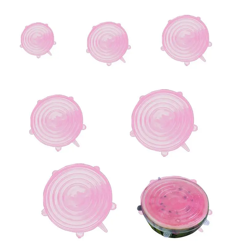 

Эластичные крышки для мисок 6 шт. прозрачные силиконовые герметичные растягивающиеся крышки многоразовые пищевые крышки для банок для дома и кухни