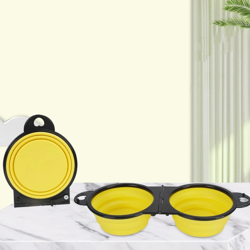 Comedero doble plegable 2 en 1 de una pieza, ideal para viajes y actividades al aire libre.