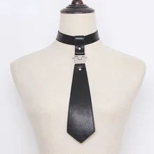 

Pu Leather Black Metal Split Joint Cool Neck Tie Personality Women New Fashion Tide All-match Spring Autumn 2022
