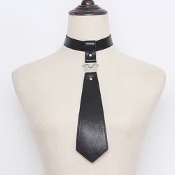 Pu Leather Black Metal Split Joint Cool Neck Tie Personality Women New Fashion Tide All-match Spring Autumn 2022