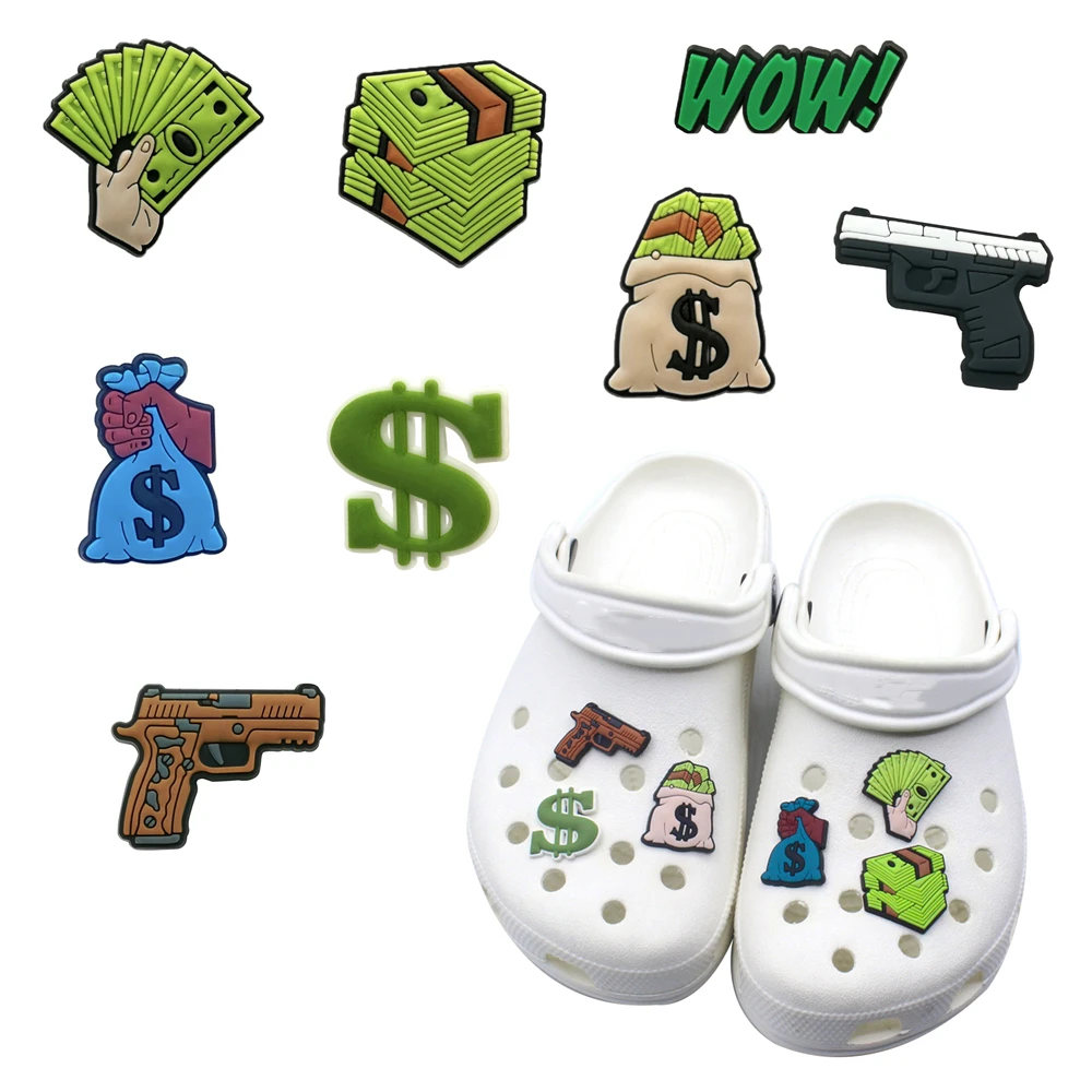 Hot 1pcs Cartoon Dollar Shoe Charms Funny DIY Shoe Aceessories Fit Croc