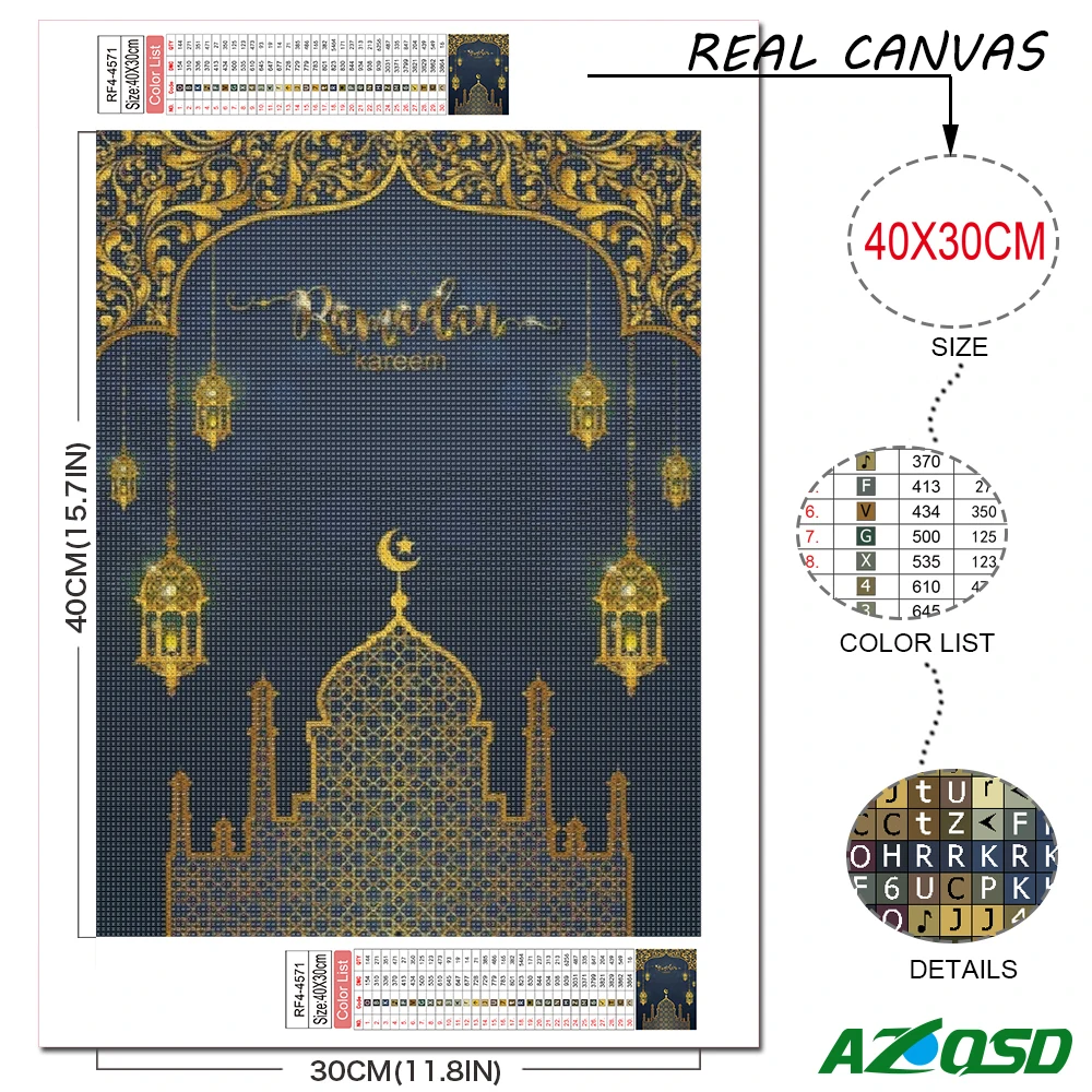 AZQSD Diamond Embroidery Muslim Mosque Mosaic Rhinestones 5D Painting Religion Moon Cross Stitch Kits Handmade Home Decor Gift