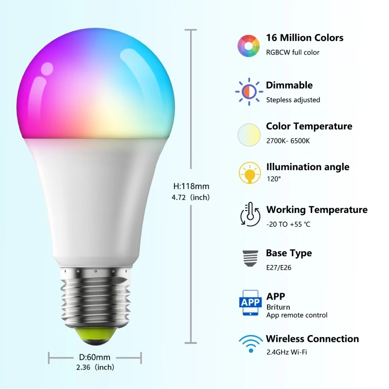 Smart Color-Changing LED Bulb with Music Sync & WiFi Integration